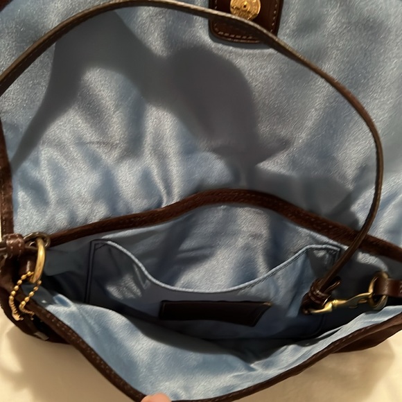 Coach Brown suede convertible Clutch Pochette Shoulder Bag with brass buckle